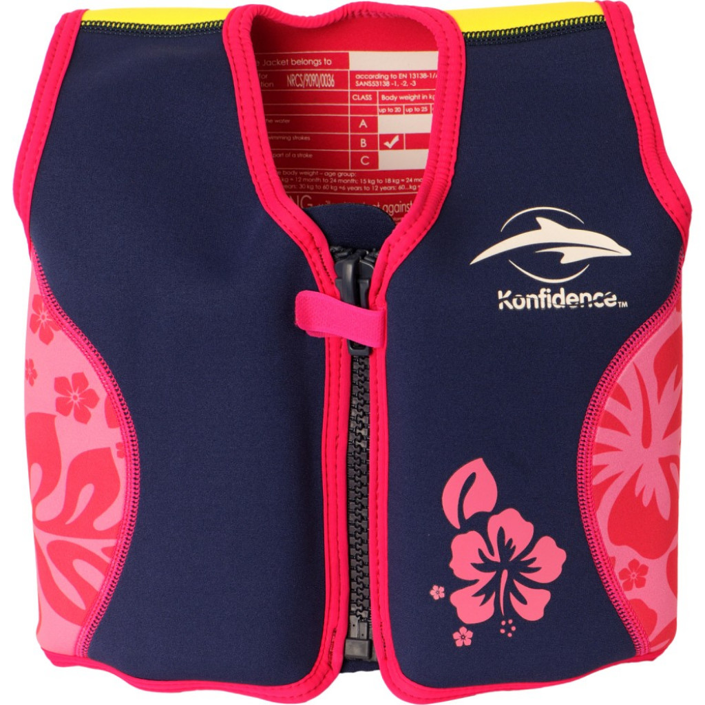 Konfidence Jacket Vesta na učení plavání Navy Pink Hibiscus 6-7r