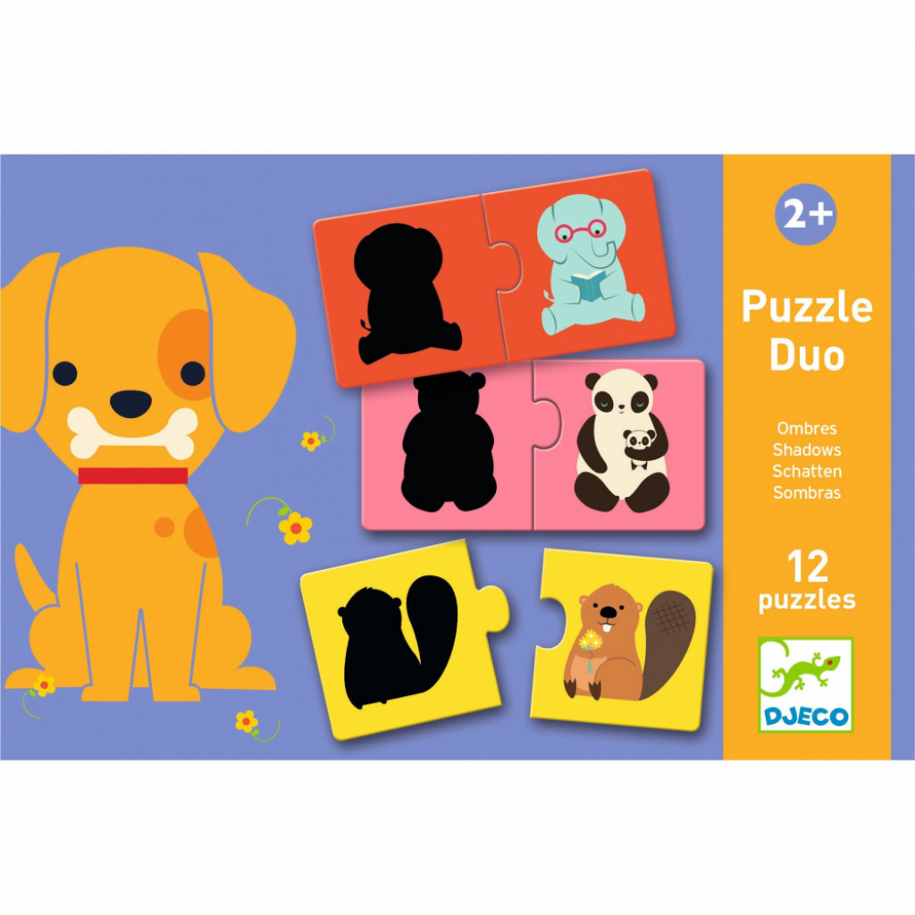 DJECO Puzzle duo: Tiene - 12ks; logické priraďovanie silueta - zviera