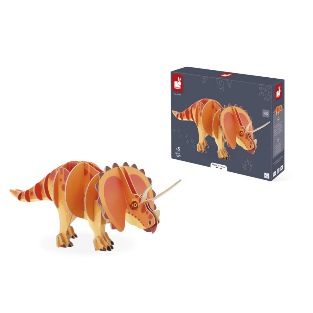 Janod Dřevěné 3D puzzle Dinosaurus Triceratops Dino 32 ks