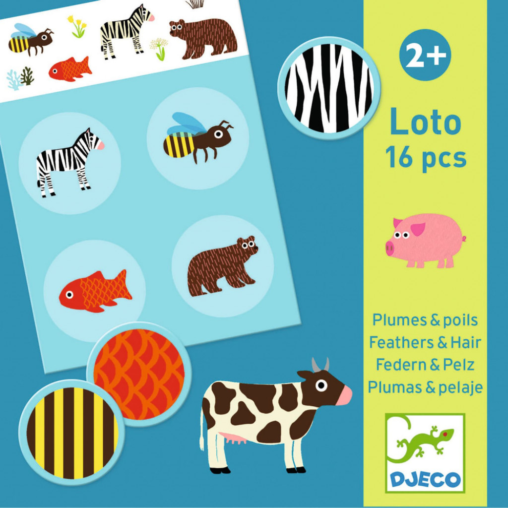 DJECO Loto: Pierka a srsť, 16 dielov