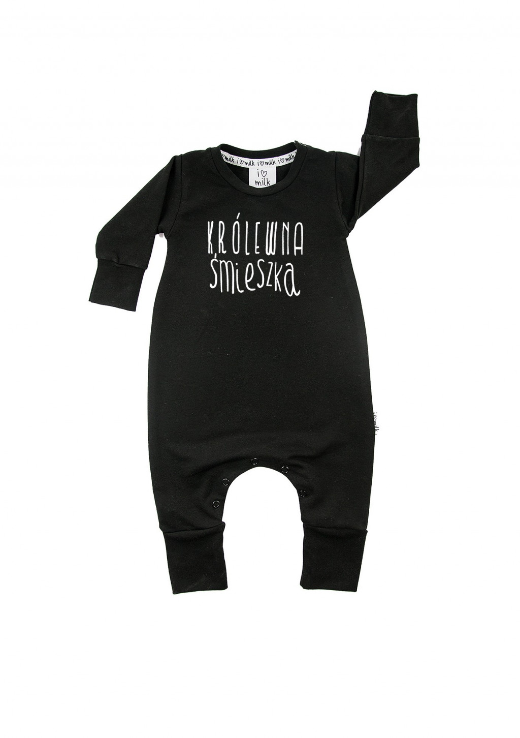 I love milk Black long sleeved romper "królewna śmieszka"