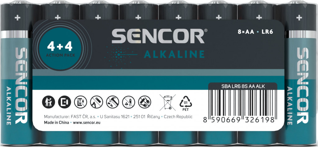 Sencor Alkalické baterie AA 8 ks