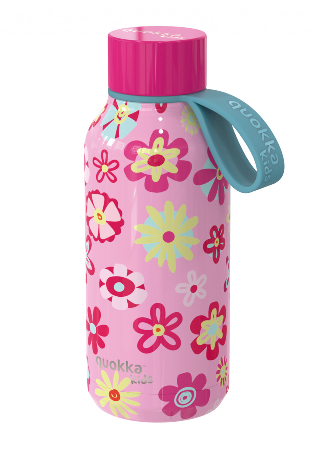 Quokka Nerezová termoláhev Solid Kids s poutkem Flowers 330 ml