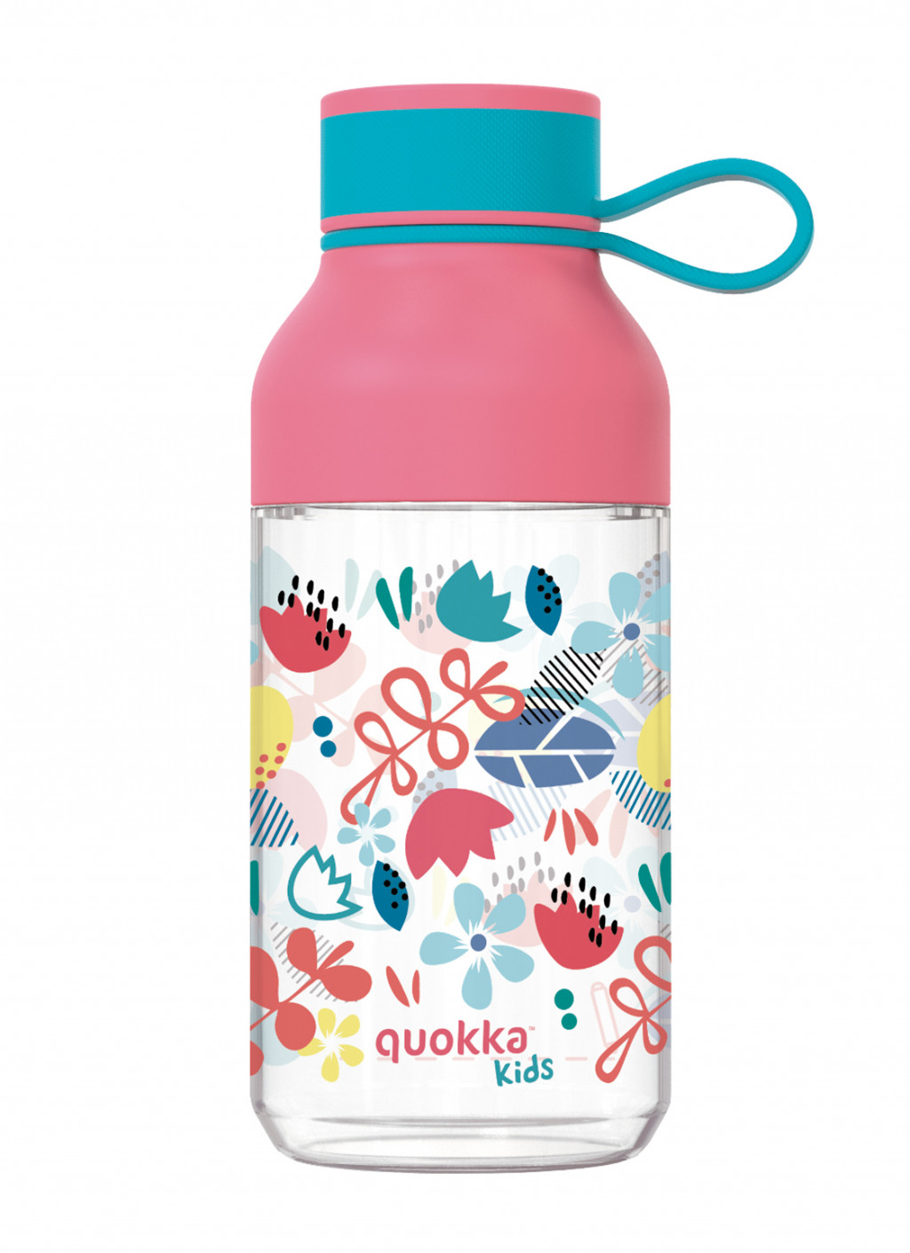 Quokka Plastová láhev Ice Kids s poutkem Flowers 430 ml