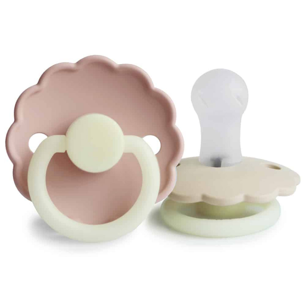 Frigg Dvojbalenie cumlíkov frigg daisy night blush/ cream, 0-6m, silikón