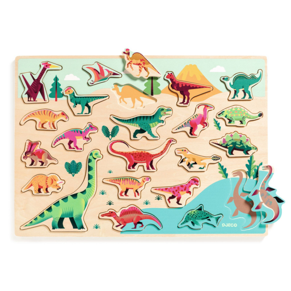 DJECO Dinosaury: puzzle drevené