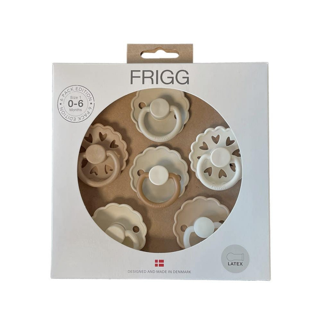 Frigg šesťbalenie okrúhlych cumlíkov frigg cinnamon charm, 0-6m, kaučuk