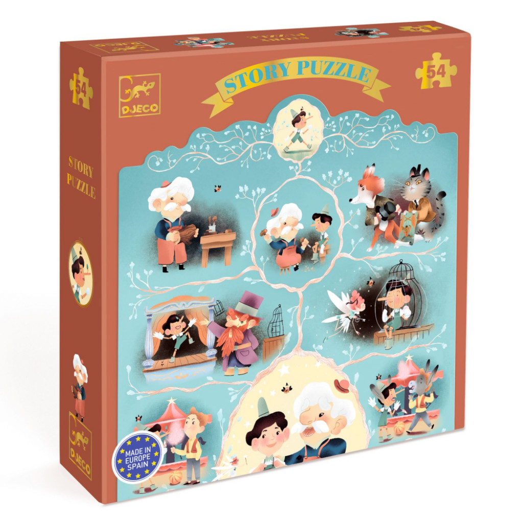 DJECO Príbehové Puzzle: Pinocchio, 54 pcs