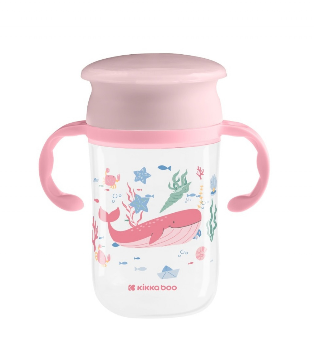 KikkaBoo Hrnek trénovací 360° 300ml 12m+ Deep Sea Pink