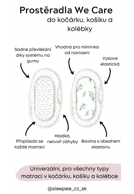 Prostěradlo Sleepee We Care do kočárku, košíku a kolébky Bohemian Sand/Bohemian Botanic