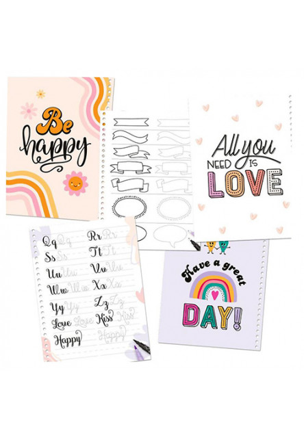 Omalovánka |Hand Lettering Set, 4 ks psacích potřeb, šablona