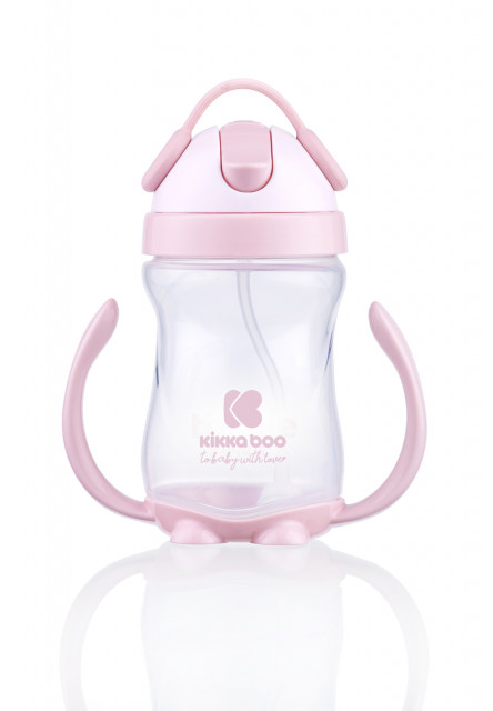 Hrnek se silikonovým brčkem 300ml 12m+ Pink KikkaBoo