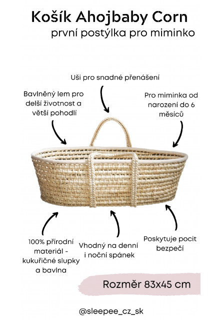 Ahojbaby Mojžíšův košík pro miminko Corn Natural + matrace Basic