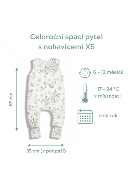 Celoroční spací pytel s nohavicemi Bohemian Green/Bohemian Botanic XS