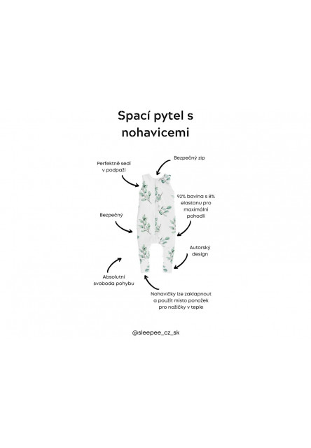 Celoroční spací pytel s nohavicemi Sleepee Eukalyptus/Černé tečky XS