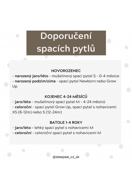 Celoroční spací pytel s nohavicemi Sleepee Eukalyptus/Černé tečky XS