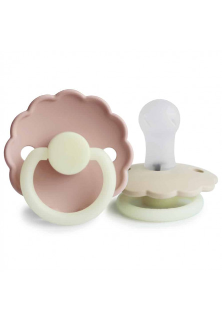 Dvojbalenie cumlíkov frigg daisy night blush/ cream, 0-6m, silikón Frigg