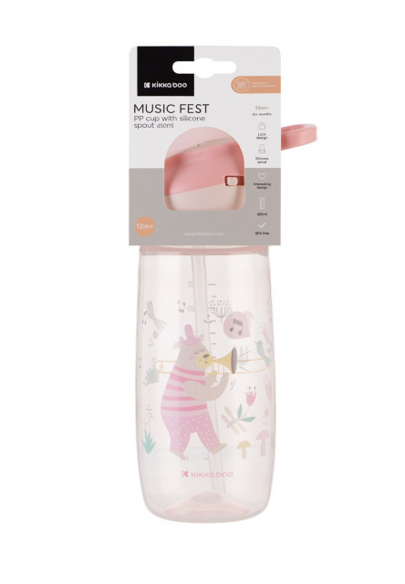 Hrnek se silikonovým pítkem 450ml 12m+ Music Fest Pink