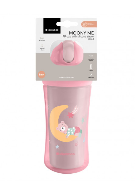 Hrnek se silikonovým brčkem 220ml 8m+ Moony me Pink